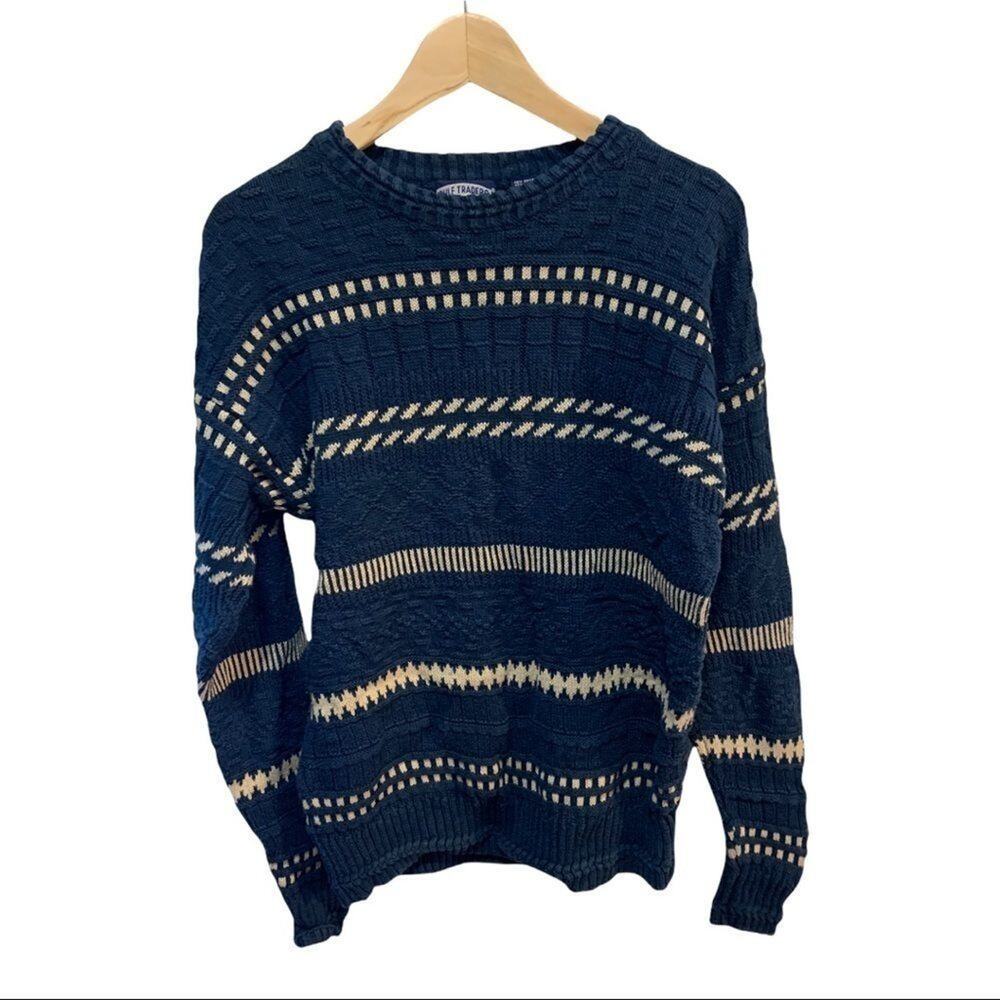 Vintage navy blue striped Gulf traders nautical crewneck sweater! Sz M. In EUC